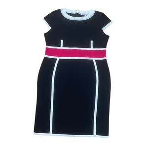 Exclusively Misook Petite Black Pink Sheath Dress Career Work Office L